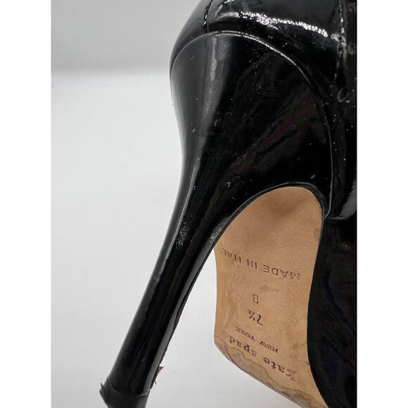 Kate Spade patent leather black round peep toe heels 7.5 Career Preppy - Picture 6 of 10